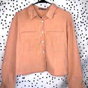 Button Down Cropped Long Sleeve Shirt